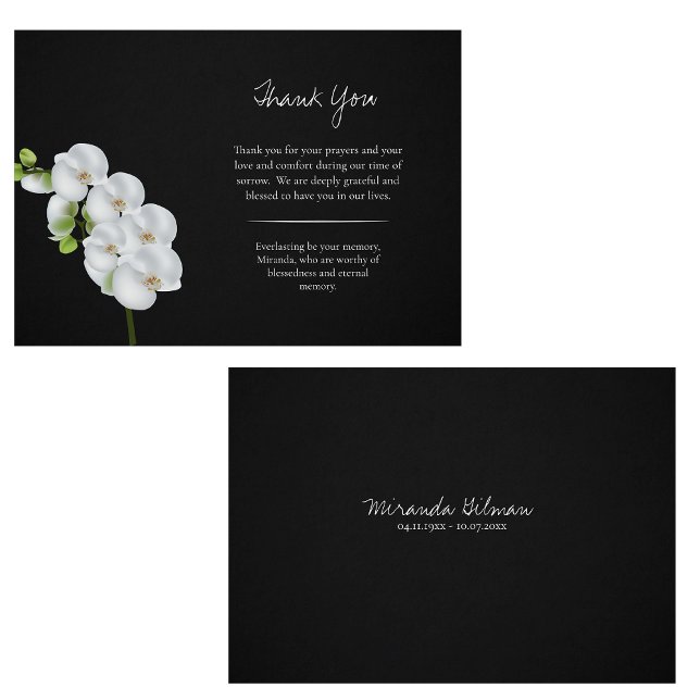 Svartvit Orchids Bakgrund Ortodox Funeral Tack Kort (Skapare uppladdad)