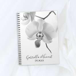 Svartvit Orchids Bröllop Guest Bok Anteckningsbok Med Spiral
