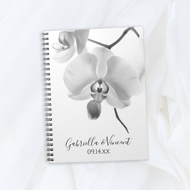 Svartvit Orchids Bröllop Guest Bok Anteckningsbok Med Spiral (Perfect to use as a guest book or advice book for your bridal shower or wedding.)