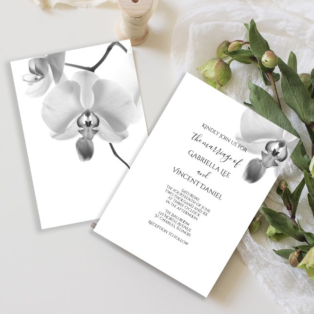 Svartvit Orchids Bröllop Inbjudningar (Perfect inspo for your elegant marriage ceremony and reception)