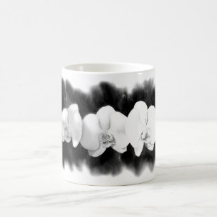Svartvit, orkidéfärgad, tropiska blommigtar kaffemugg