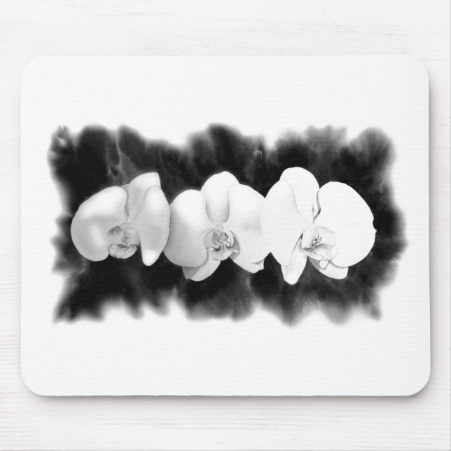 Svartvit, orkidéfärgad, tropiska blommigtar musmatta (Framsidan)