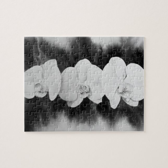 Svartvit, orkidéfärgad, tropiska blommigtar pussel (Horisontell)