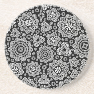 Svartvit ornate Circles Mönster Underlägg Sandsten