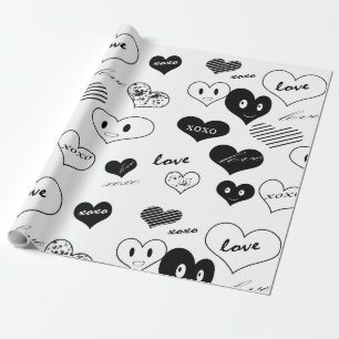 Svartvit ört ansikte Kärlek Xoxo Presentpapper