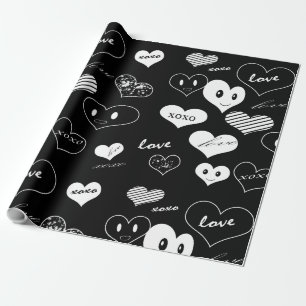 Svartvit ört Kärlek Xoxo Wrapping Papper Presentpapper