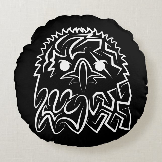 Svartvit ört rund kudde (Framsidan)