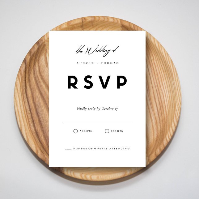 Svartvit OSA kort |Modern Minimalistisk Bröllop (Contemporary Black & White Simple Wedding RSVP Card)