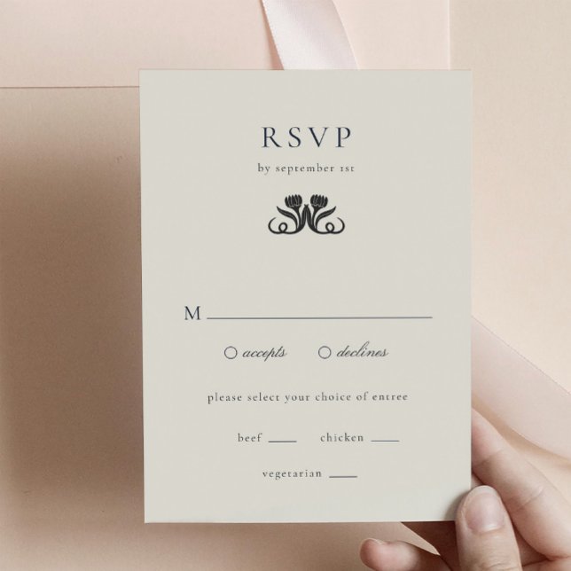 Svartvit OSA med Måltider-höljeskort (Black and White RSVP with meals enclosure card)