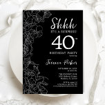 Svartvit överraskning 40:e födelsedagen inbjudningar<br><div class="desc">Svartvit överraskning 40:e födelsedagsinbjudan. Minimalistisk modern femininin-design har botaniska accenter och typiska typsnitt. Enkel perfekt för inbjudan-kort i blommigt för en snyggt kvinnlig överraskning i firande. Skrivna Zazzle-inbjudningar eller digital utskrivbar mall för omedelbar nedladdning.</div>