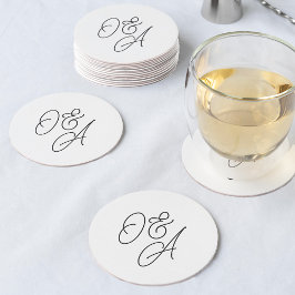 Svartvit oversibel skript Monogram Bröllop Underlägg Papper Rund
