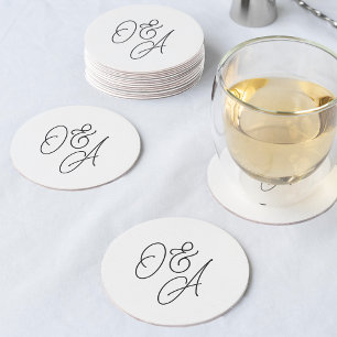 Svartvit oversibel skript Monogram Bröllop Underlägg Papper Rund