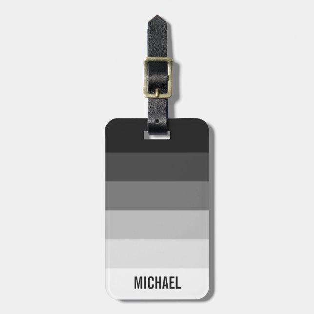 Svartvit övertoning Rand med Namn Bagagebricka (Vertikal Framsida)