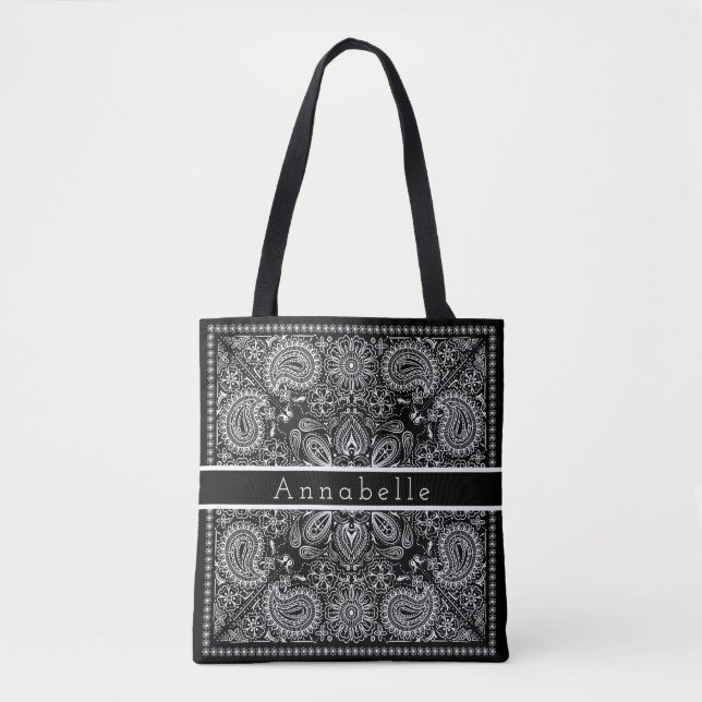 Svartvit Paisley Bandana Personalize Tygkasse (Framsida)