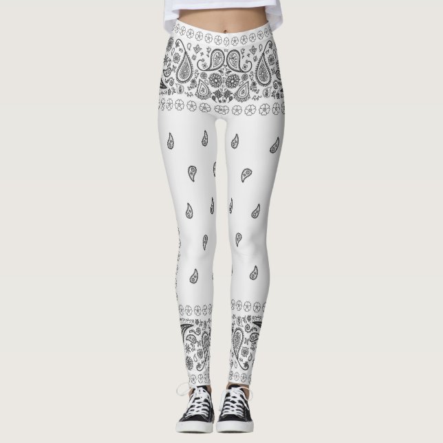 Svartvit Paisley-design Leggings (Framsida)