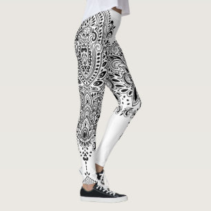 Svartvit paisley mandala leggings