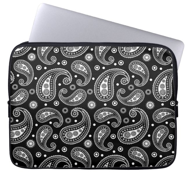 Svartvit Paisley Mönster Laptop Fodral (Framsidan)