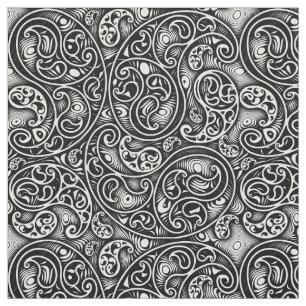 Svartvit Paisley Swirls Spiral Fabric Tyg