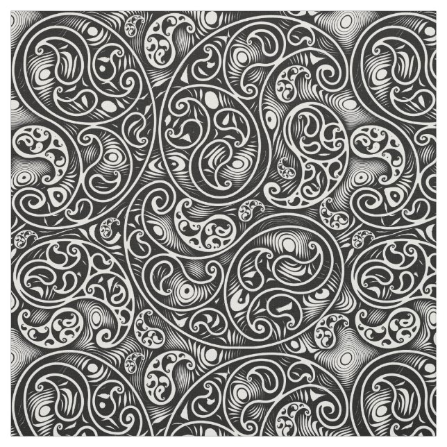 Svartvit Paisley Swirls Spiral Fabric Tyg (Provkarta)