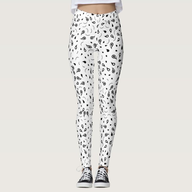 Svartvit Paisley-utskrift Leggings (Framsida)