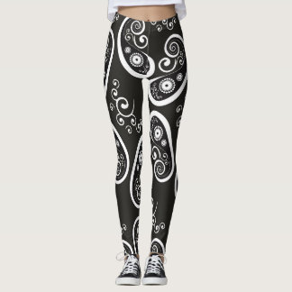 Svartvit paisleylegeringar leggings