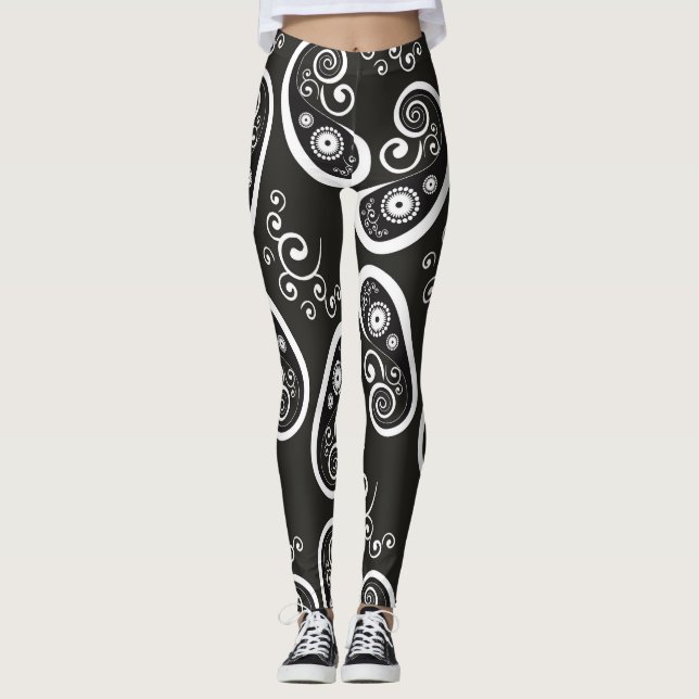 Svartvit paisleylegeringar leggings (Framsida)