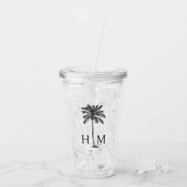 Svartvit palmetto Handflatan Träd Monogram Take Away Mugg