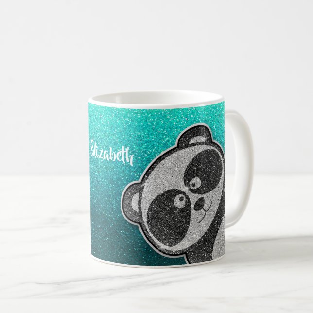 Svartvit Panda Glitter Magic Gnistra Namn Kaffemugg (Framsida höger)