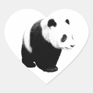 Svartvit Panda Hjärtformat Klistermärke