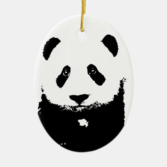 Svartvit Panda Julgransprydnad Keramik (Framsidan)