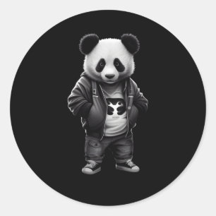 Svartvit panda med Sportkläder Runt Klistermärke