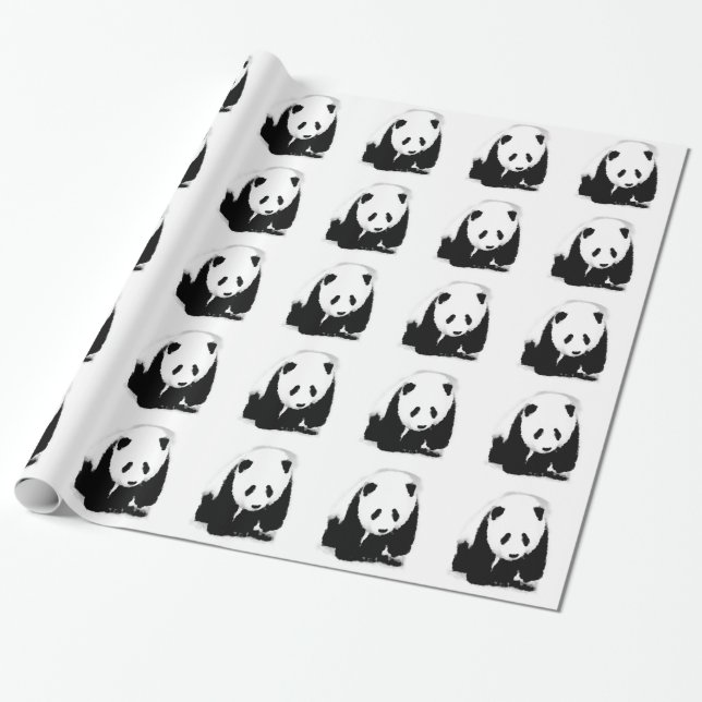 Svartvit Panda Presentpapper (Utrullad)