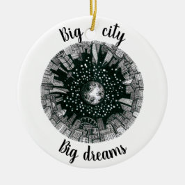 Svartvit panorama under Måne Julgransprydnad Keramik