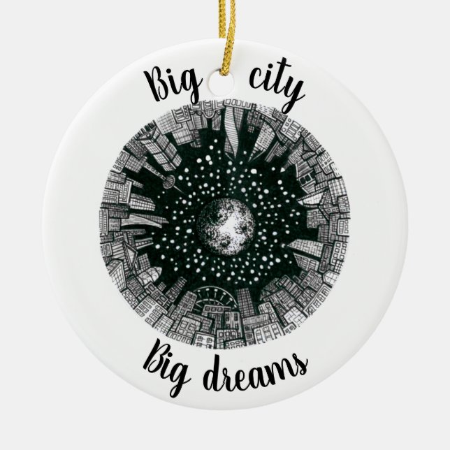 Svartvit panorama under Måne Julgransprydnad Keramik (Framsidan)