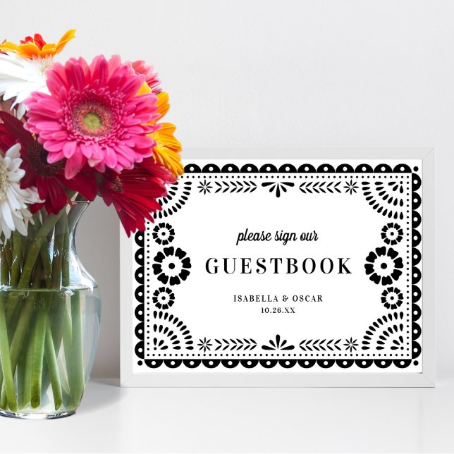 Svartvit papel Picado Bröllop Guestbook-tecken Poster (Skapare uppladdad)