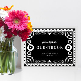 Svartvit papel Picado Bröllop Guestbook-tecken Poster
