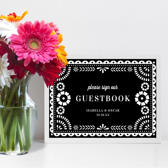 Svartvit papel Picado Bröllop Guestbook-tecken Poster (Skapare uppladdad)