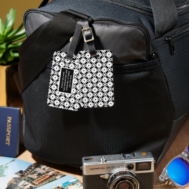 Svartvit Papper blomsterkedja Mönster Bagagebricka (Fram & Baksida)