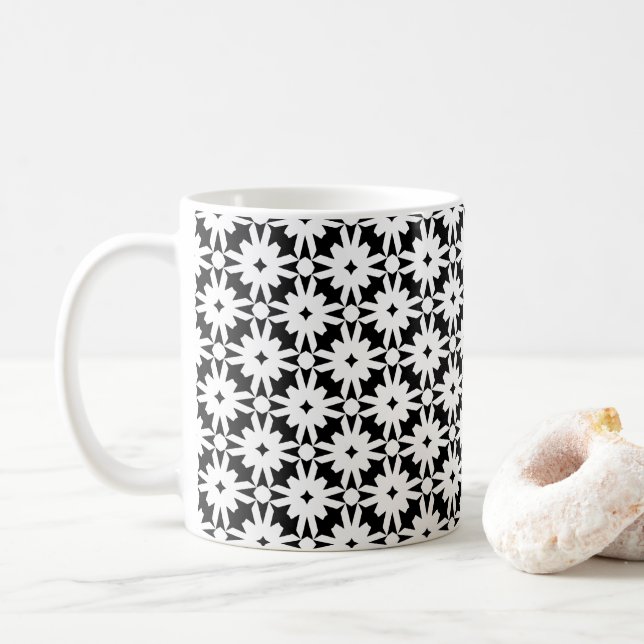 Svartvit Papper blomsterkedja Mönster Kaffemugg (Med munk)