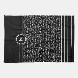 Svartvit "Parisdrömmande" monogram Kökshandduk