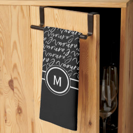 Svartvit "Parisdrömmande" monogram Kökshandduk