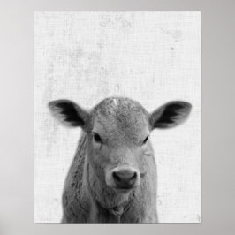 Svartvit Peekaboo Cow Minimalist Nursery Poster
