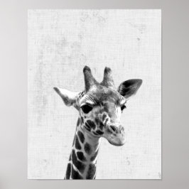 Svartvit Peekaboo Giraffe Minimalist Nursery Poster