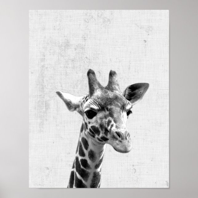 Svartvit Peekaboo Giraffe Minimalist Nursery Poster (Framsidan)