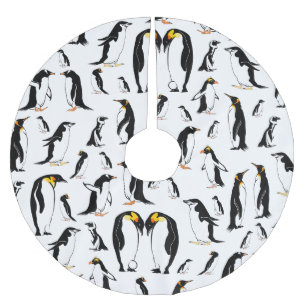 Svartvit penguin Mönster Julgransmatta Borstad Polyester