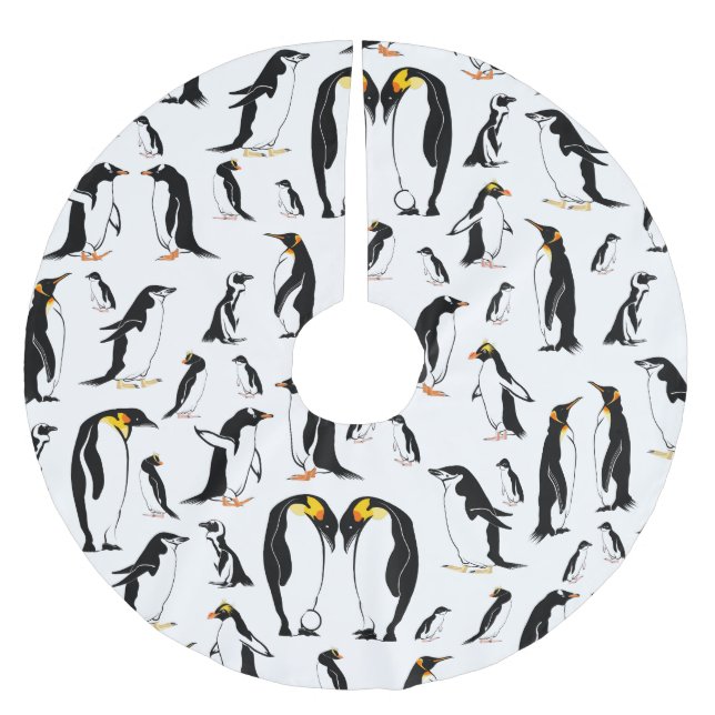 Svartvit penguin Mönster Julgransmatta Borstad Polyester (Framsidan)