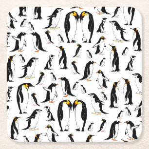 Svartvit penguin Mönster Underlägg Papper Kvadrat
