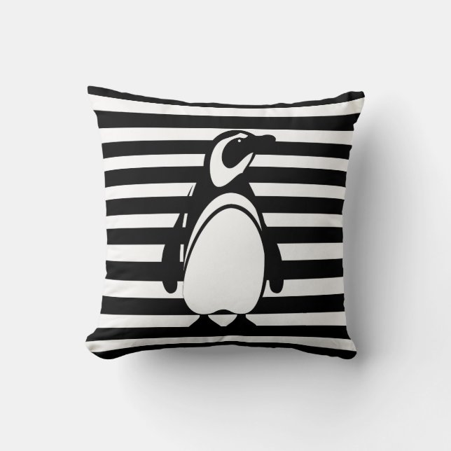 Svartvit Penguin och Rand Kudde (Framsida)