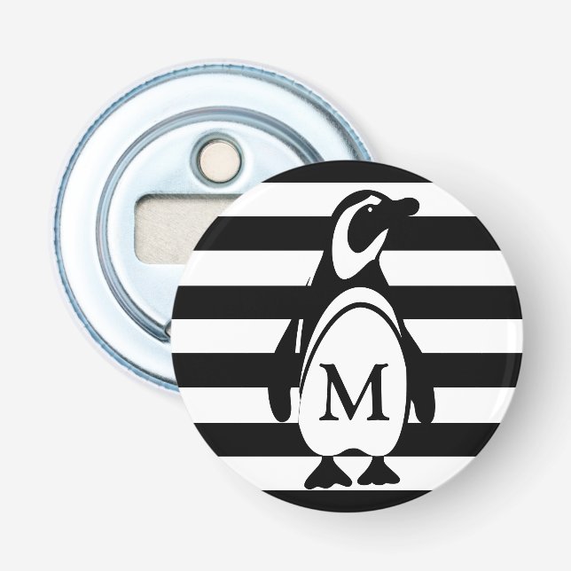 Svartvit penguin och Rand Monogram Flasköppnare (Framsidan)