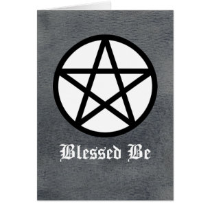 Svartvit Pentacle på svart vattenfärgkort Hälsningskort